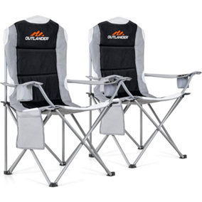 Black 2 Pack Camping Chair Premium Padded Folding Outdoor Seats High Back