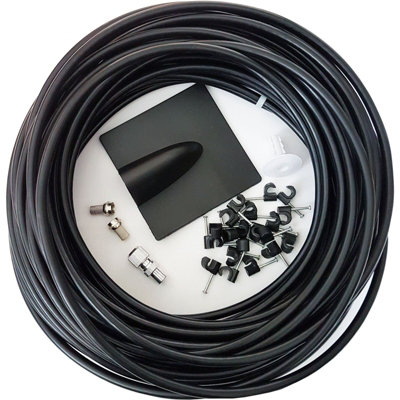 Black - 25m RG6 Coaxial Cable Kit For Aerial Satellite Dish Install TV Freesat