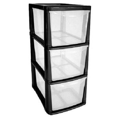 Black 3 Drawer Storage Tower Unit With Clear Spacious Drawers