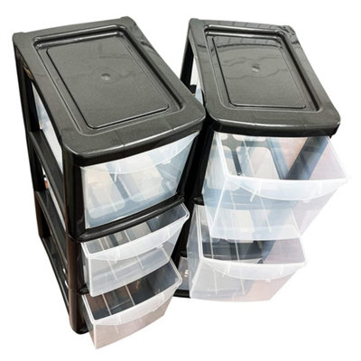 Black 3 Drawer Storage Tower Unit With Clear Spacious Drawers - 3