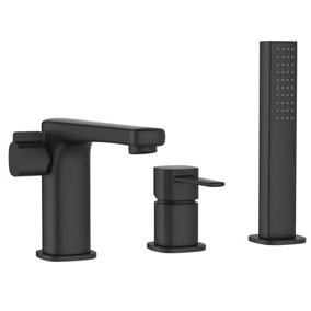 Black 3-Hole Bath Tap Pull Out Shower Handle Space Saving Bathroom Mixer Faucet