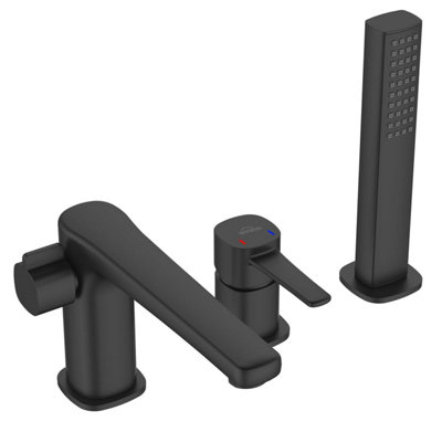 Black 3-Hole Bath Tap Pull Out Shower Handle Space Saving Bathroom Mixer Faucet - 4