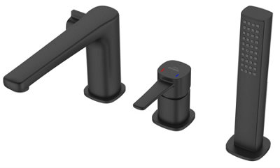 Black 3-Hole Bath Tap Pull Out Shower Handle Space Saving Bathroom Mixer Faucet - 5
