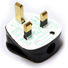 Black 3 Pin UK Mains Plug 5A 240V BSI Approved Fuse Fused Power Wall
