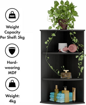Black 3 Tier Corner Shelf Freestanding or Wall Mounted Storage Unit ...