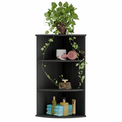 Black 3 Tier Corner Shelf Unit Organiser Rack Bathroom Storage Shelves ...