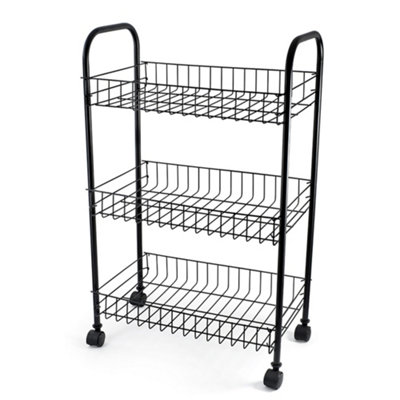 Black 3 Tier Fruit Trolley Basket Rack Kitchen Storage Vegetable Cart ...