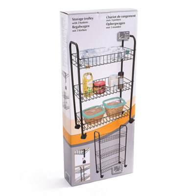 Black 3 Tier Fruit Trolley Basket Rack Kitchen Storage Vegetable Cart ...