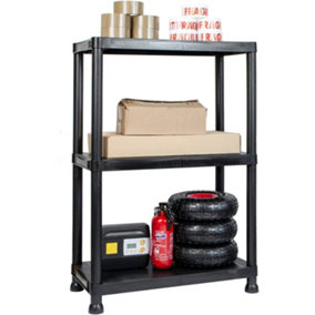 Black 3 Tier Plastic Shelving Unit Storage Racking Shelves Garage Warehouse Shed
