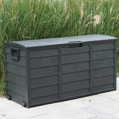 Black 300L Plastic Storage Box Garden Outdoor Shed Utility Cushion