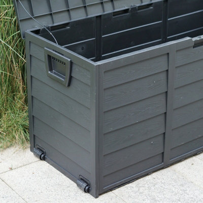 Black 300L Plastic Storage Box Garden Outdoor Shed Utility Cushion