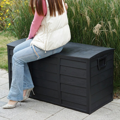 Black 300L Plastic Storage Box Garden Outdoor Shed Utility
