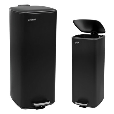 Black 30L Stainless Steel Kitchen Pedal Bin Rubbish Waste Soft Close ...