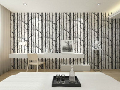 Black 3D Forest Effect Non Woven Patterned Wallpaper Roll 5.3m²