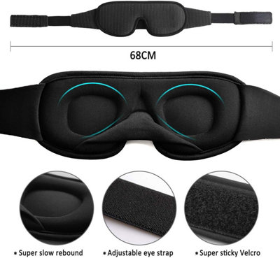 Black 3D Sleep Mask with Breathable Fabric and Full Light Blocking