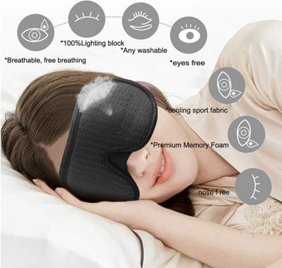 Black 3D Sleep Mask with Breathable Fabric and Full Light Blocking