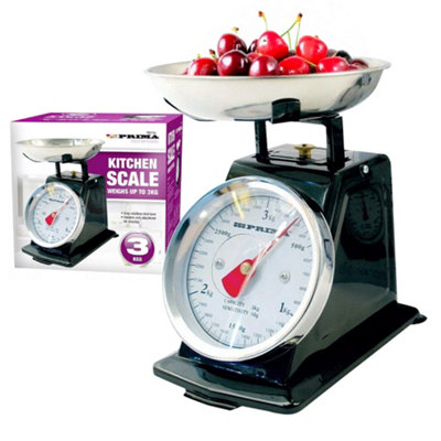 Black 3kg Tradition Kitchen Weighing Scales Metal Baking Cooking ...