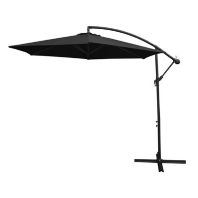 Black 3m Cantilever Garden Parasol Hanging Umbrella & Fan Base