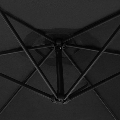Black 3m Cantilever Garden Parasol Hanging Umbrella & Fan Base