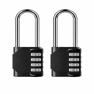 Black 4-Digit Combination Padlocks Long Shackle - 2 Pack Heavy-Duty ...