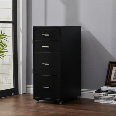 Black 4 Drawer Chest Metal Movable Office Storage File Cabinet Nightstand with Wheels H 685 mm