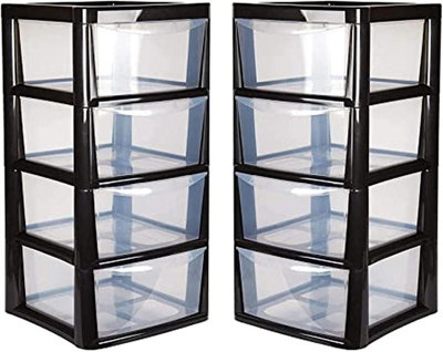 Black 4 Drawer Storage Tower Unit With Clear Spacious Drawers For Home & Office Organisation - 3