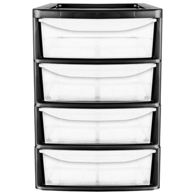 Black 4 Pull Out Drawers A4 Desktop Plastic Storage Drawers Table Top Organiser