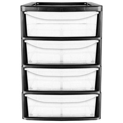 Black 4 Pull Out Drawers A4 Desktop Plastic Storage Drawers Table Top Organiser