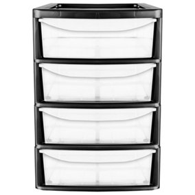 Black 4 Pull Out Drawers A4 Desktop Plastic Storage Drawers Table Top Organiser