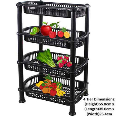 Black 4 Tier PVC Food Fruit Veg Shelf Storage Bathroom Kitchen Caddy ...
