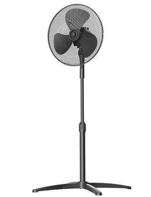 Black 40W Height-adjustable Standing Fan, 70cm (W x 70cm), D x 120cm (H)