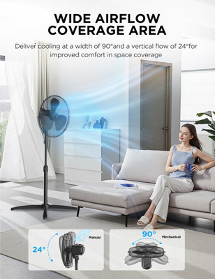 Black 40W Height-adjustable Standing Fan, 70cm (W x 70cm), D x 120cm (H)
