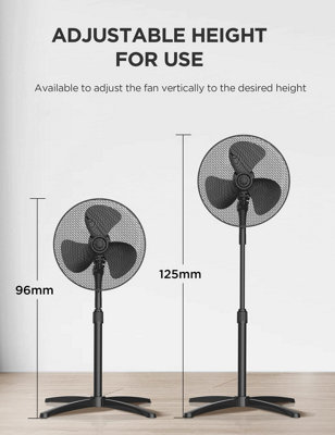 Black 40W Height-adjustable Standing Fan, 70cm (W x 70cm), D x 120cm (H)