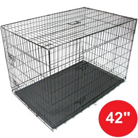 Black 42" Pet Cages Metal Dog Cat Puppy Carrier Crate Animal Vet Transport Tray