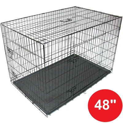 Black 48" Pet Cages Metal Dog Cat Puppy Carrier Crate Animal Vet Transport Tray