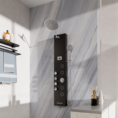 Black 4in1 Adjustable Shower Panel Mixer Shower Set with Body Massage Jets Price Comparisons | Compare The Build