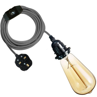 Lamp Pendant Plug Set - E27 - Black Fabric Cable – Industry & Co - Home
