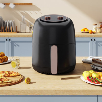 Black 5.5L Knob Air Fryer with Timer,Non-Stick Removable Basket