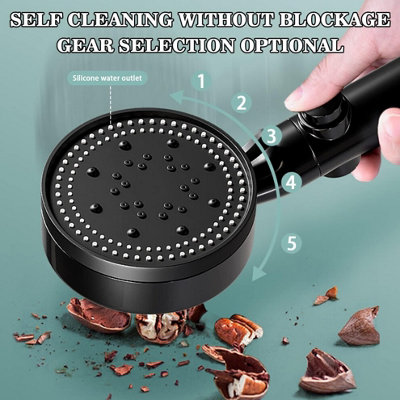 Black 5 Functions Shower Head with Handheld High Pressure-Full Body ...