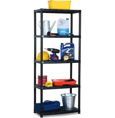 Black 5 Tier Plastic Shelving Unit Storage Racking Shelves Garage