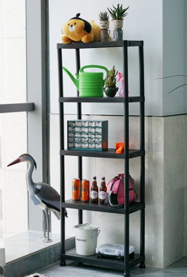 Black 5 Tier Plastic Shelving Unit Storage Racking Shelves Garage Warehouse Shed - 3