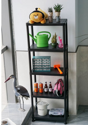 Black 5 Tier Plastic Shelving Unit Storage Racking Shelves Garage Warehouse Shed - 4
