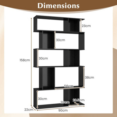 Black 5-Tier S-Shaped Modern Bookcase and Display Shelving Unit