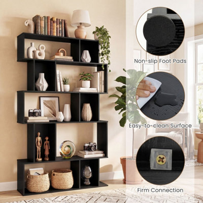 Black 5-Tier S-Shaped Modern Bookcase and Display Shelving Unit