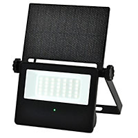 Black 5W LED Outdoor Solar Powered Flood Light with Microwave PIR - IP65 - 860 Lumen - 6500k Daylight - 180 Degree Detection