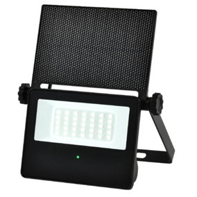 Black 5W LED Outdoor Solar Powered Flood Light with Microwave PIR - IP65 - 860 Lumen - 6500k Daylight - 180 Degree Detection