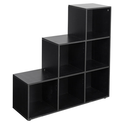 Black 6 Cube Step Storage Bookcase Unit Shelf Home Office Organiser ...