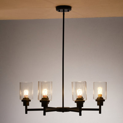 Black 6 Light Pendant Light with Glass Lampshade