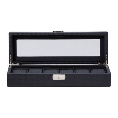 Black 6-Slot Luxury Waterproof Watch Display Case with Glass Lid, PU ...