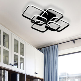 Black 6 Square Morden Acrylic LED Energy Efficient Semi Flush Ceiling Light Fixture Cool White